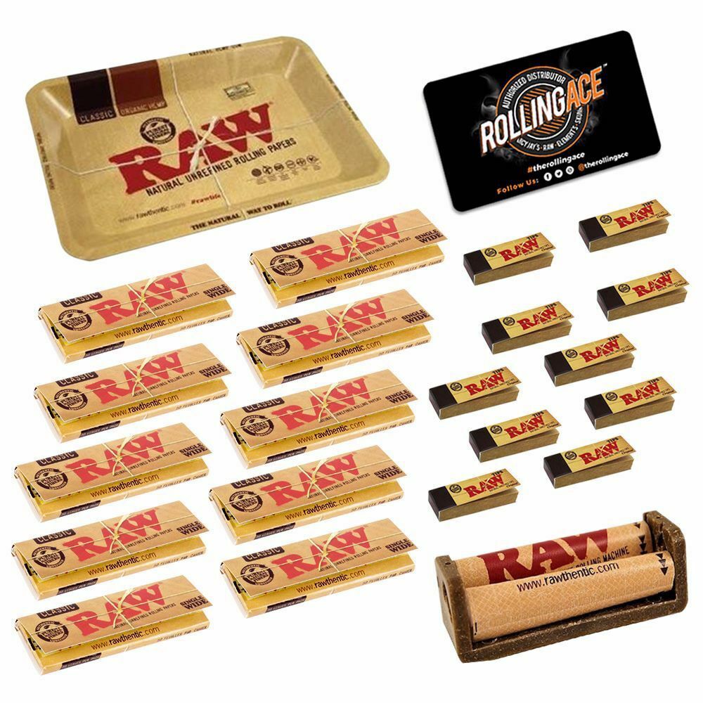 RAW Gift Set Classic Metal Rolling Tray With Assorted RAW Papers &  Accessories