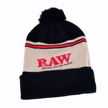 RAW POMPOM HAT BLACK & BROWN