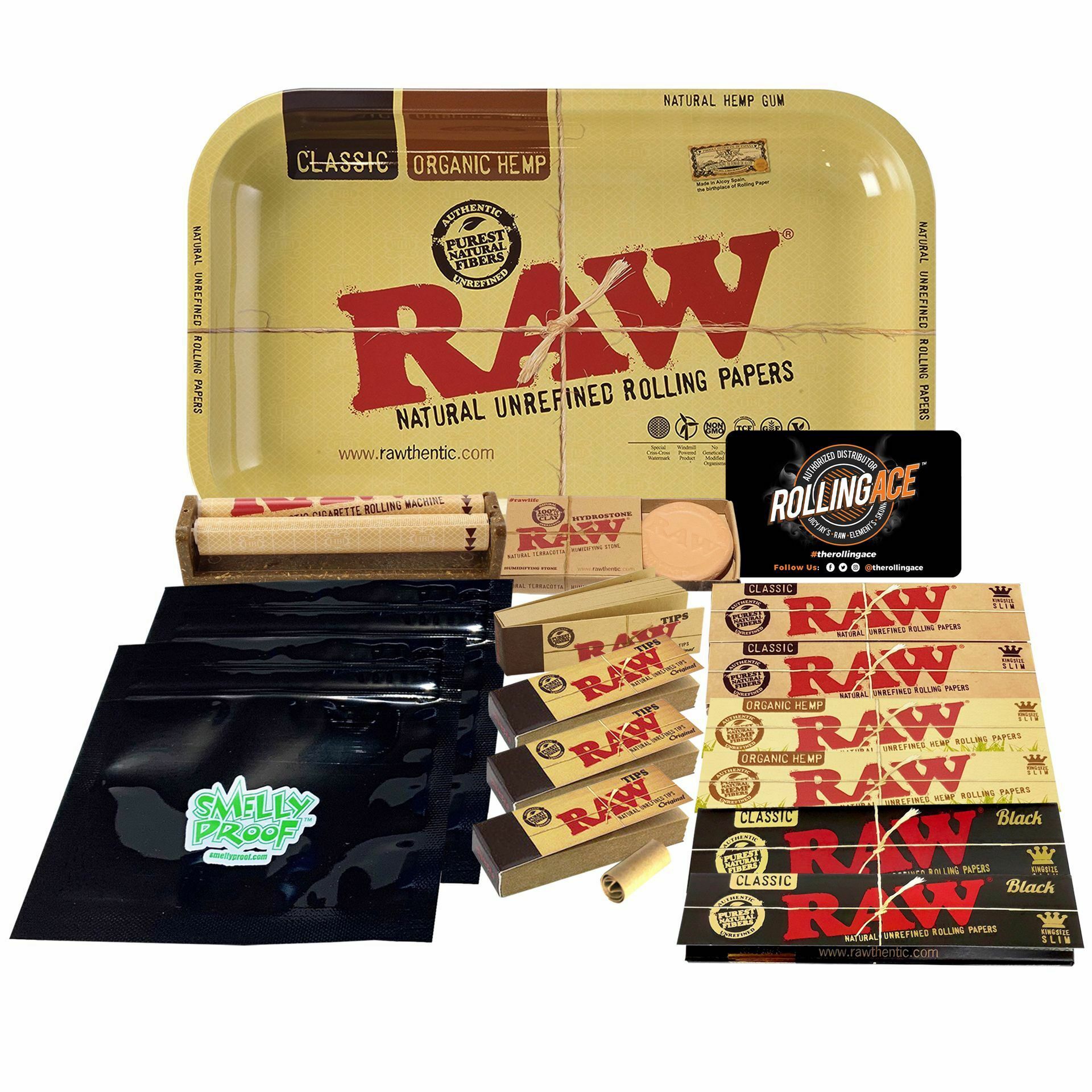 RAW Gift Set Classic Metal Rolling Tray With Assorted RAW Papers