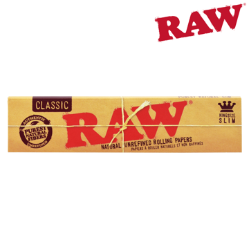 RAW CLASSIC KING SIZE SLIM NATURAL UNREFINED ROLLING PAPERS	