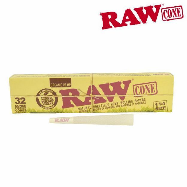 RAW ORGANIC HEMP 1 1/4 SIZE PRE ROLLED CONES - 32 PACK	