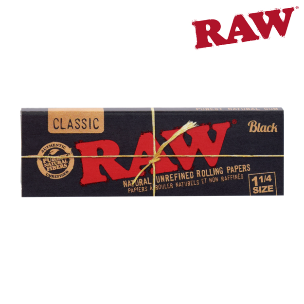 RAW BLACK 1 1/4 SIZE NATURAL UNREFINED HEMP ROLLING PAPERS	